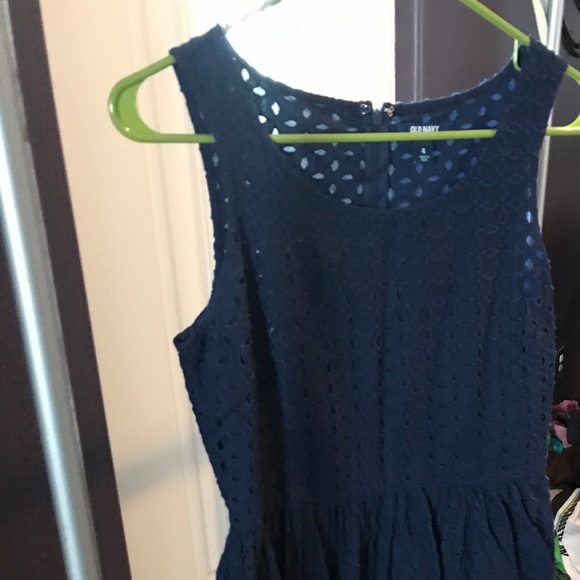 Navy blue short A-Line eyelet dress - Picture 2 of 2